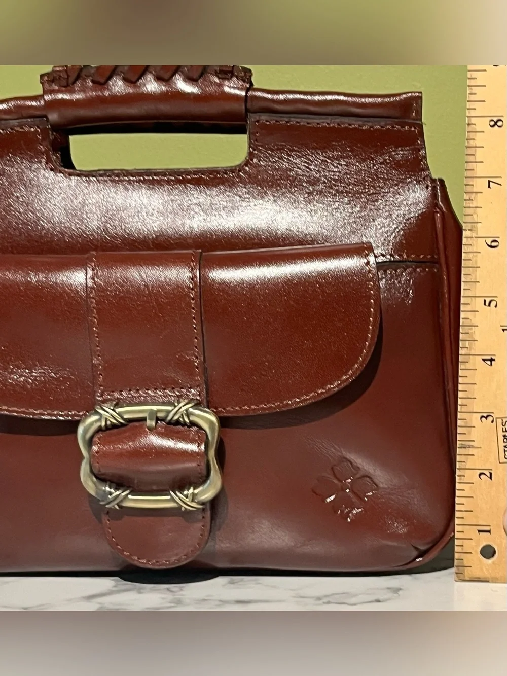 Patricia Nash Classic Brown Leather Top-Handle Bag with Detachable Strap